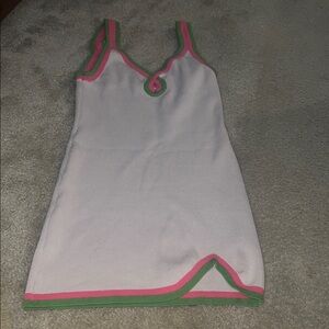 NWOT! Tan  Dress with Pink and Green Trim